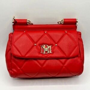 New Badgley Mischka Red Diamond Quilted Shoulder Bag